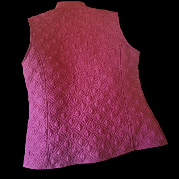 Quilted Diamond Pattern Sleeveless Vest With Full Zip Closure In Raspberry Pink - Picture 4 of 13